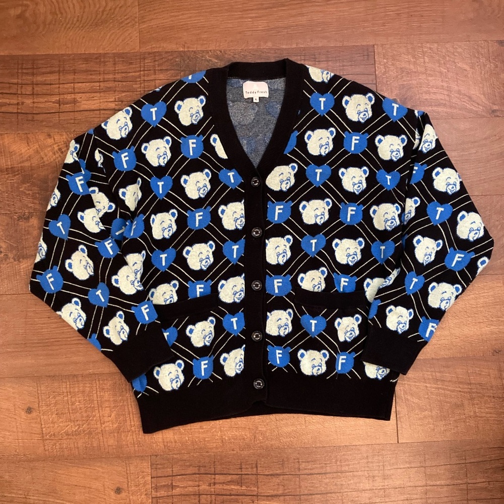 Teddy Fresh x Care Bears Diamond Cardigan Sweater Jacquard EUC Unisex XL